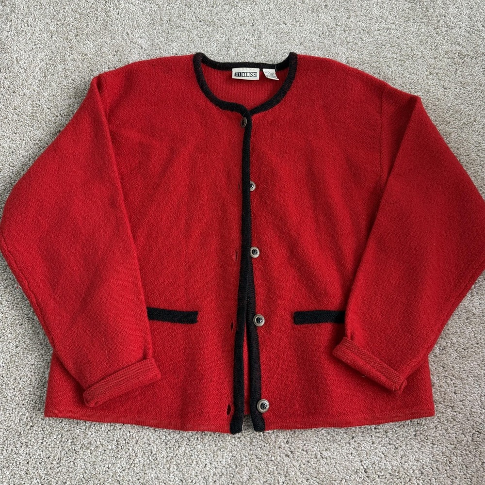 Vintage Russ Cardigan Sweater Womens Large Red Wool Button Front Knit Australia